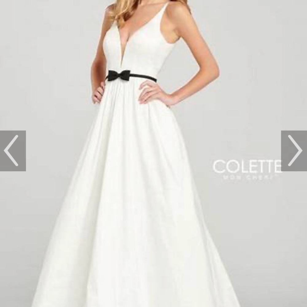 Colette Mon Cheri CL12050 White Black Dress Gown Wedding Prom NEW size 2